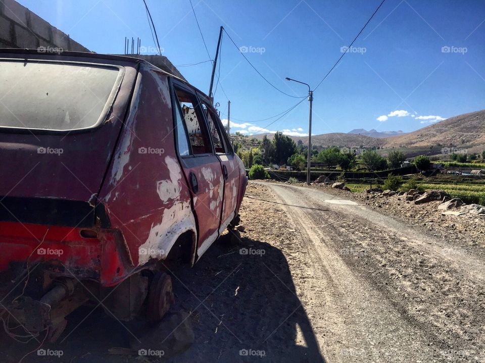 Run down car in Peru