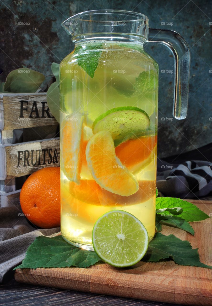 Lemonade with fresh fruits 