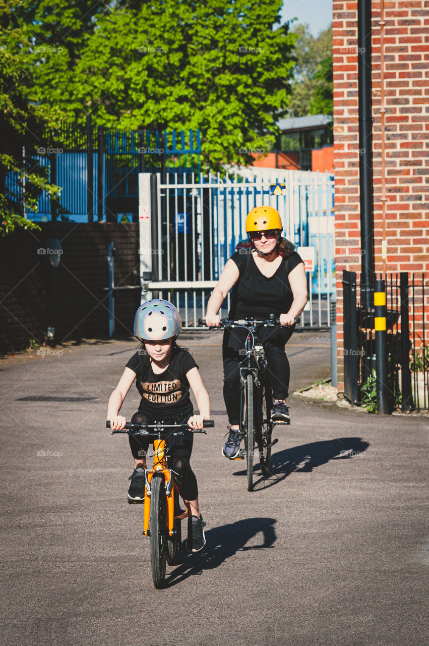 Riding bike.