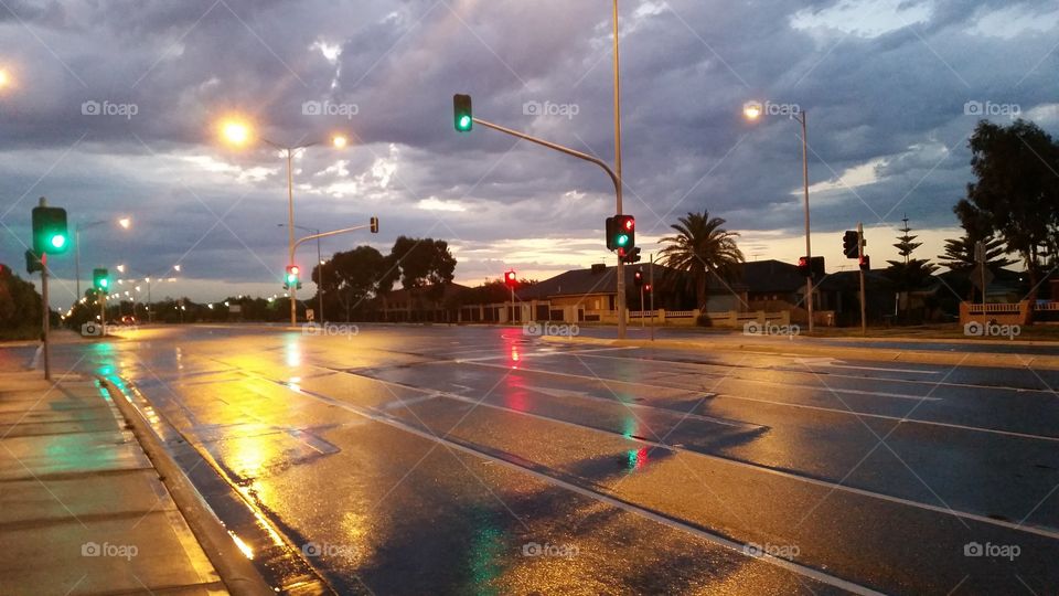 traffic lights . after the rain 