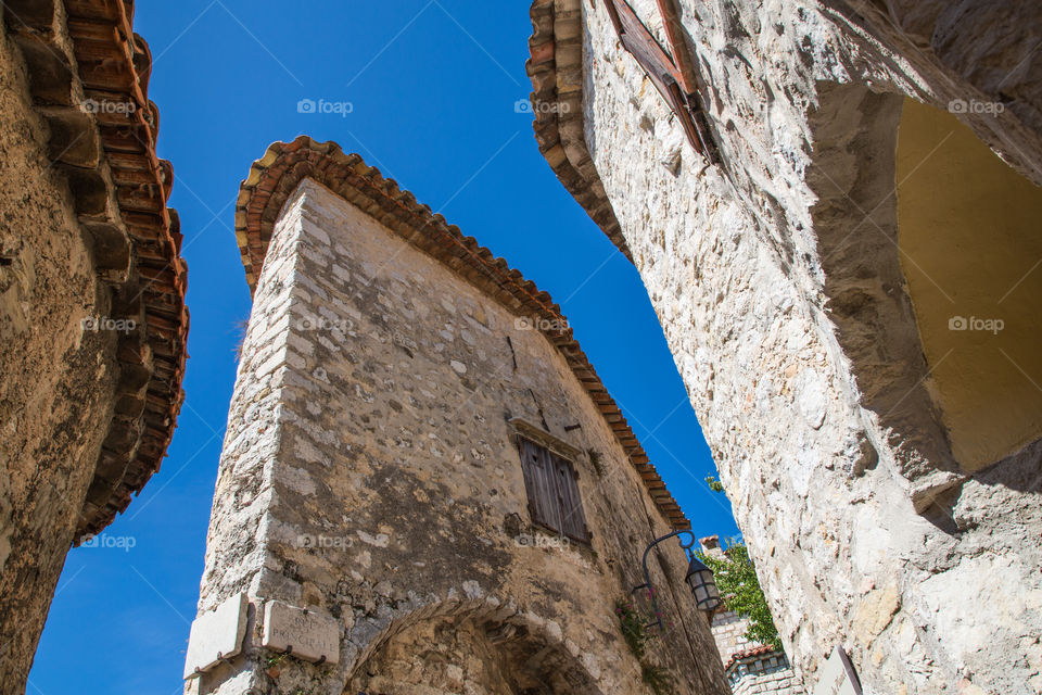 Looking Up at Historic France. Old buildings in a French village 