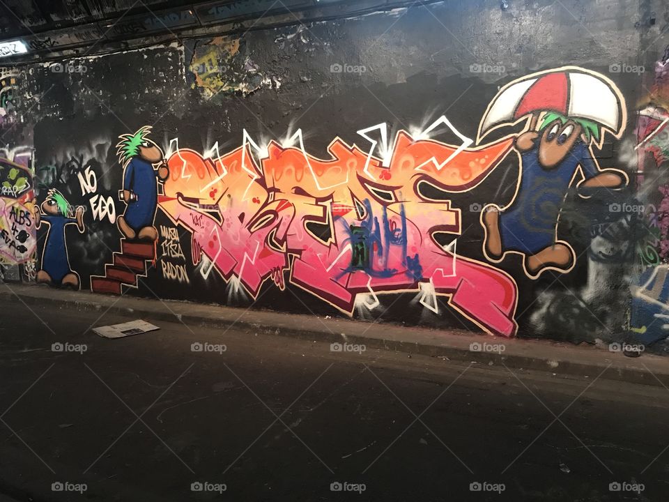 Lemming graffiti in an underground tunnel in London.