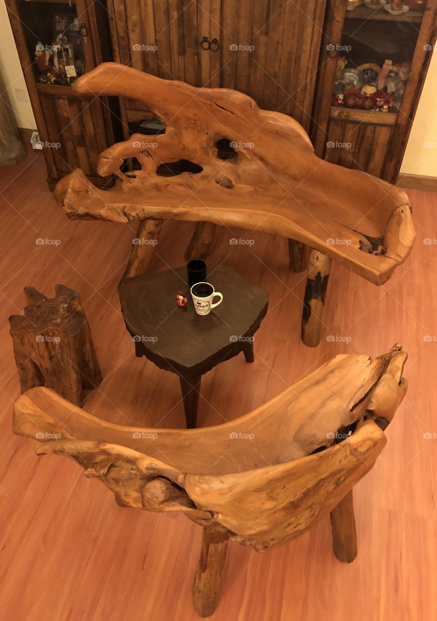 Unique natural wood coffee area 