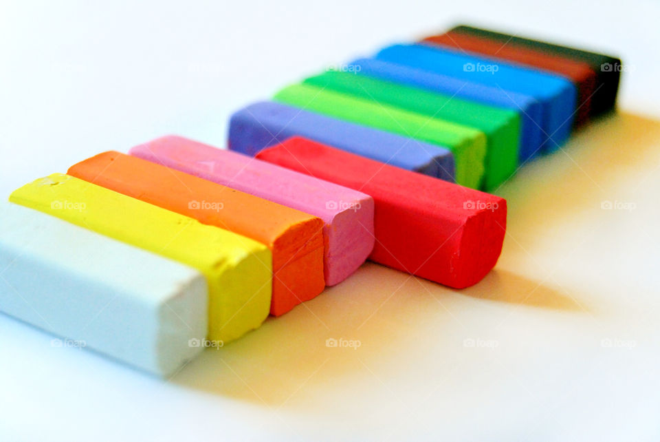 macro shot, rainbow colored chalk, closeup