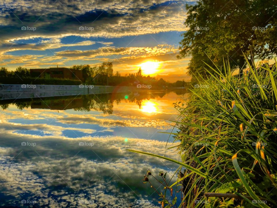 Evening sunset reflected in the water