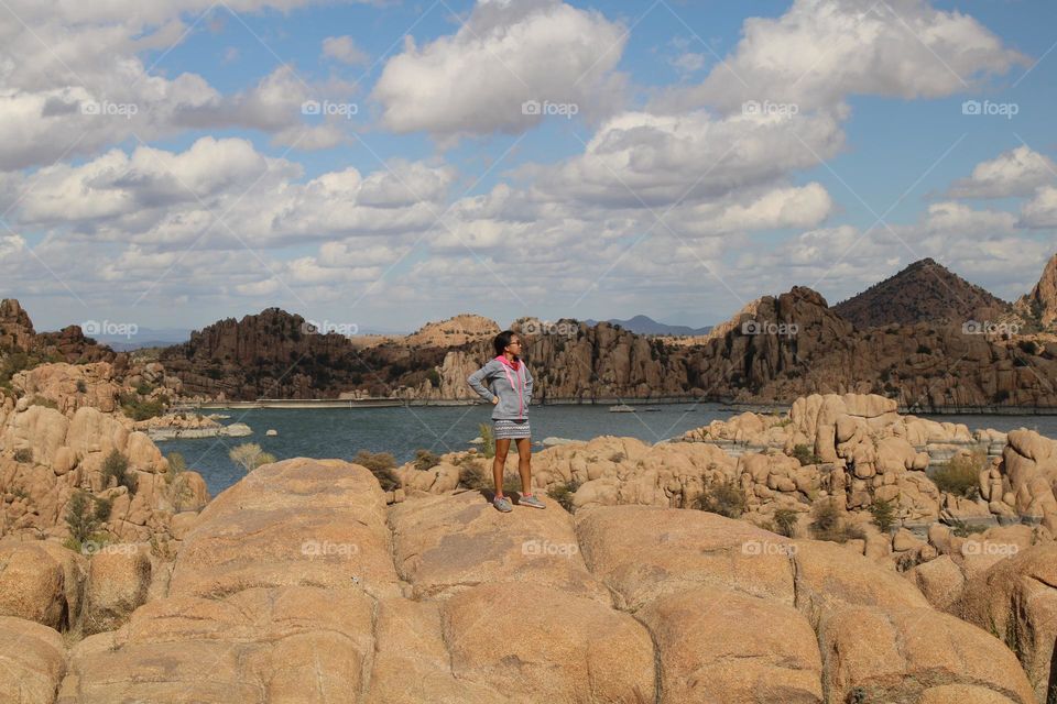 by the lake and  the rock formations