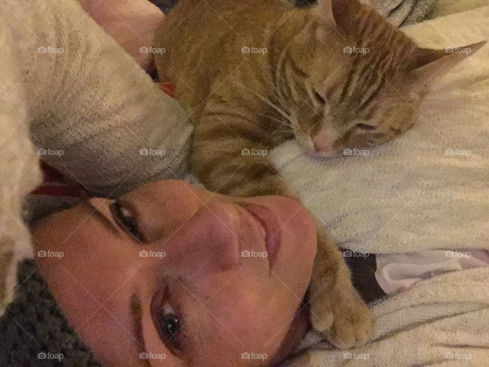 My cat making sure I’m okay after chemo