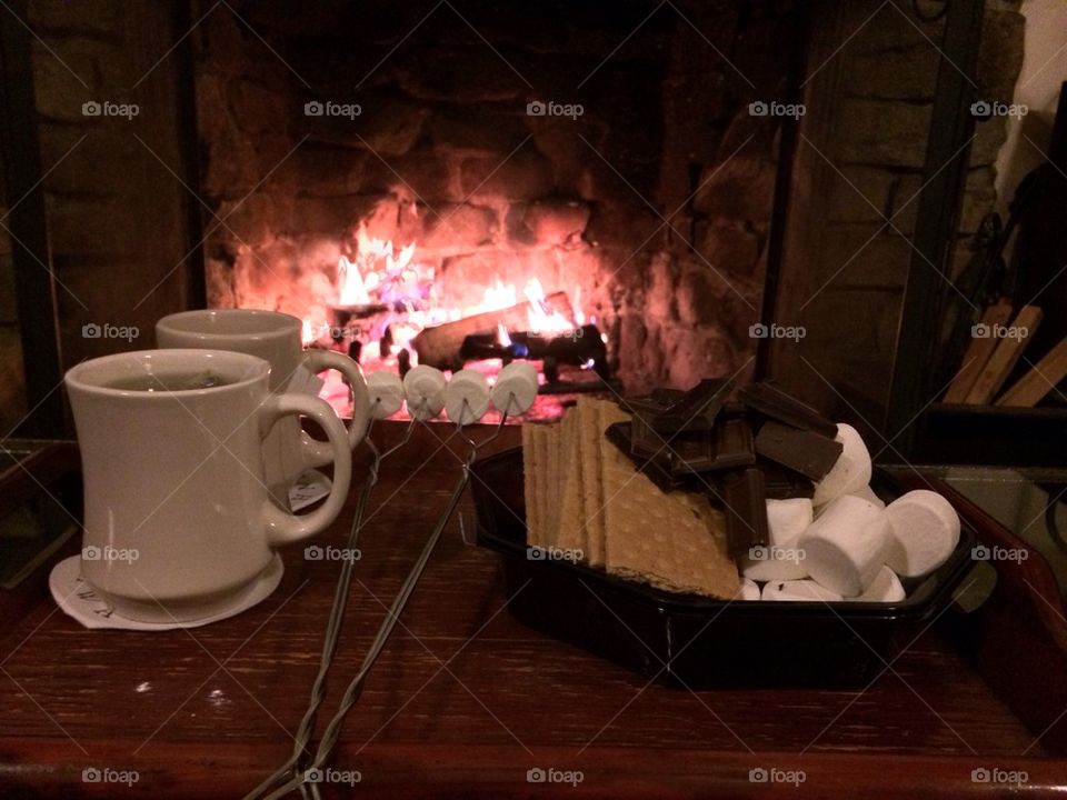 S'mores at fireplace