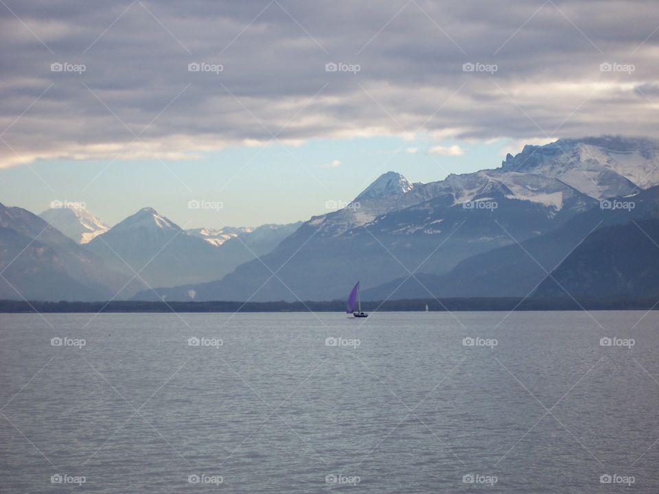 Lone Sailboat in Lake Geneva 