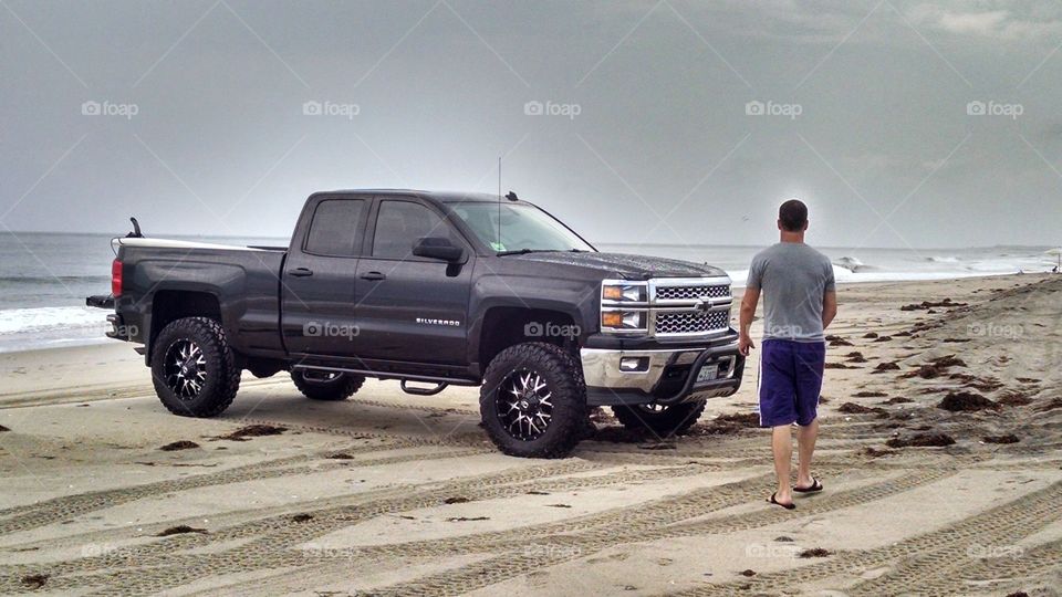 off road. driving on the beach in Outer Banks, NC