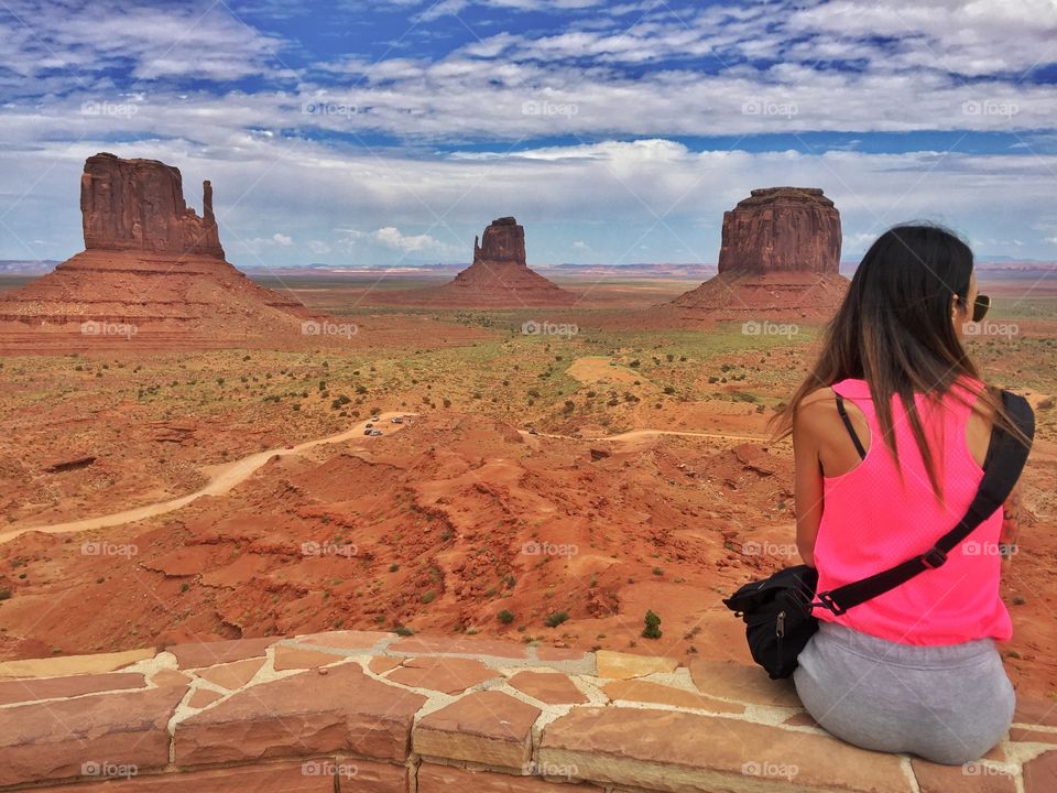 The Monument valley landscape and a tourist look it