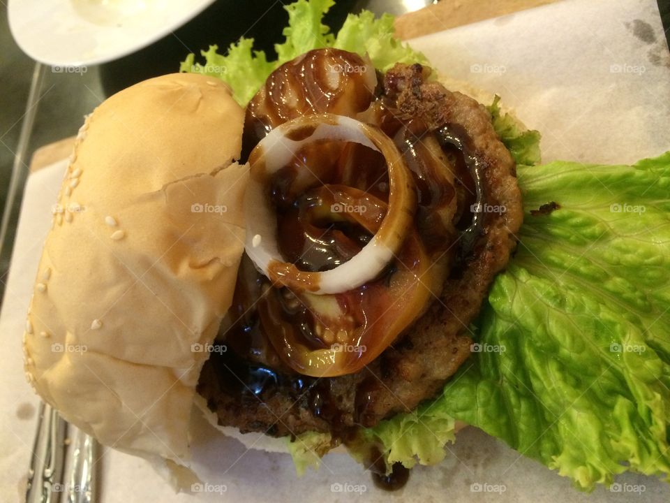 Hamburger with teriyaki sauce