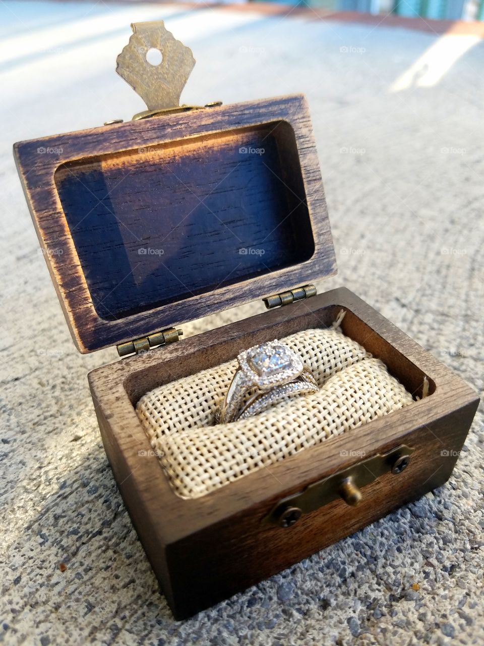 Diamond bridal ring set in a custom wooden box by LuxWoods