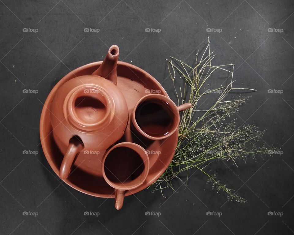 tea set from clay material