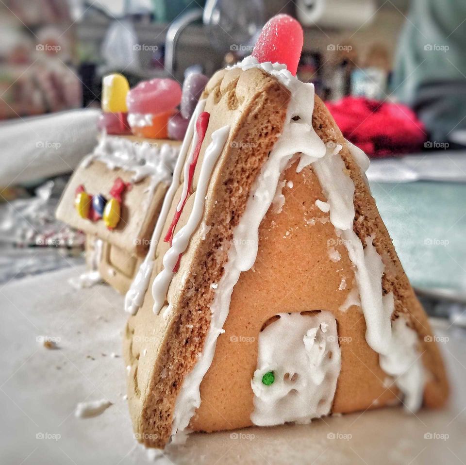 Close up Christmas gingerbread house a frame