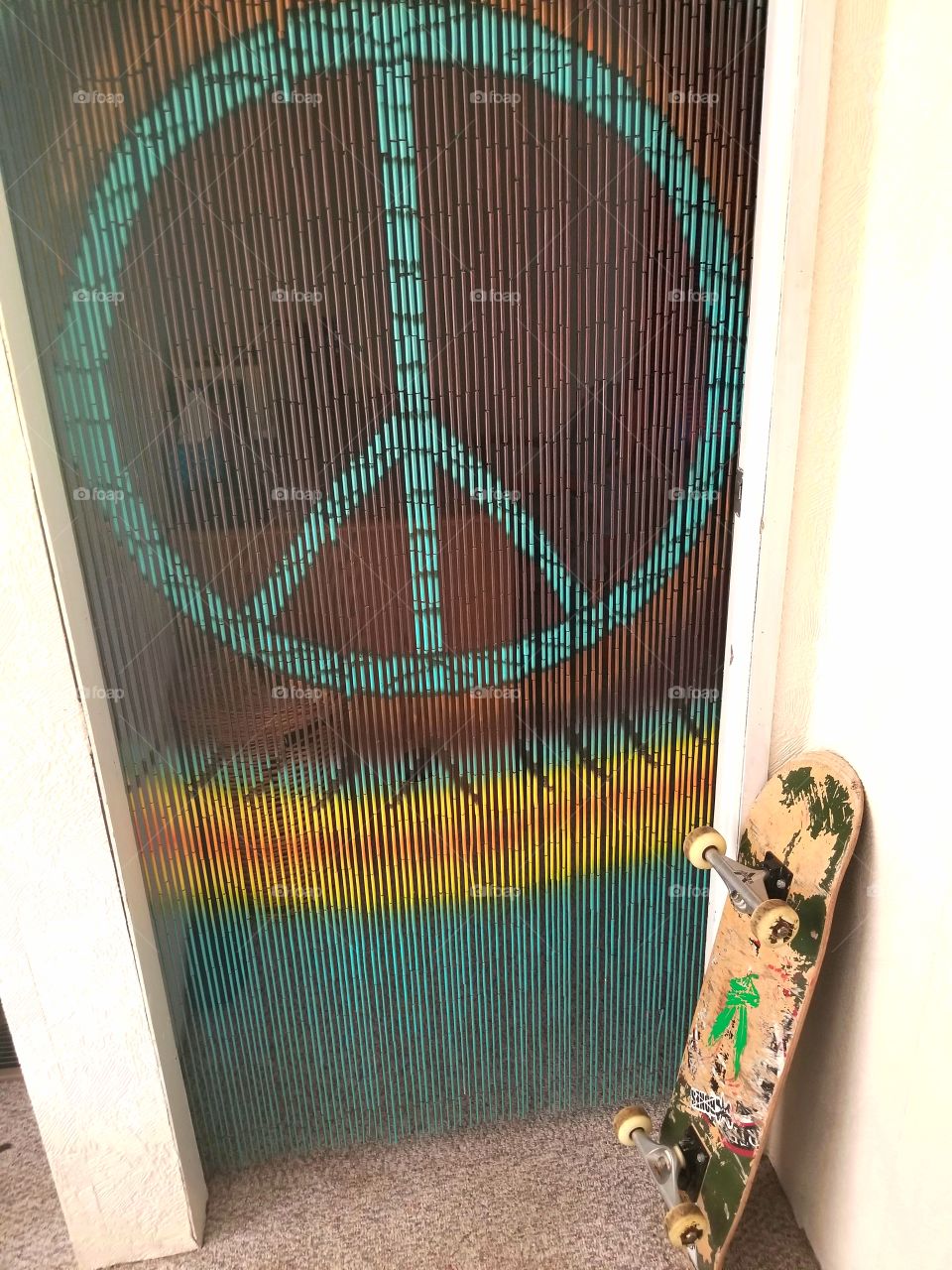 Peace symbol decor with skateboard