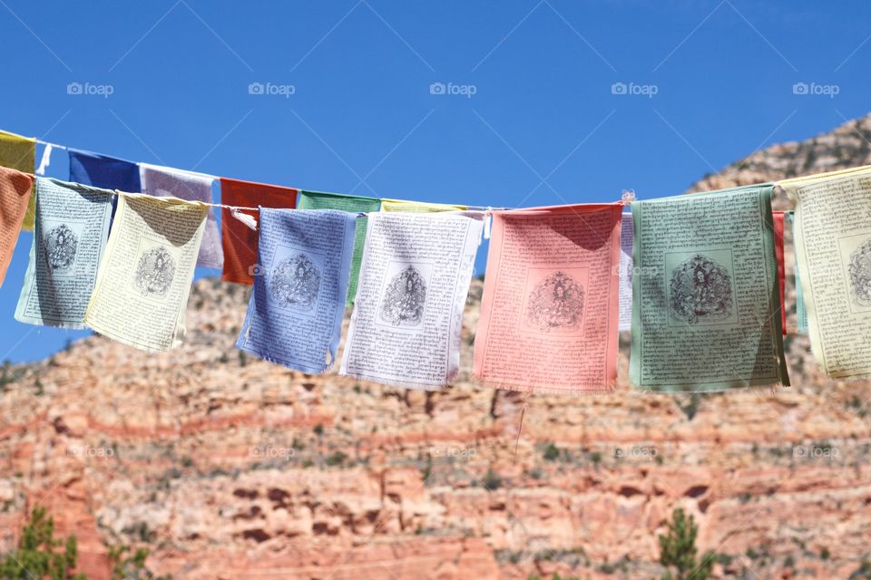 Prayer flags at Amitabha Stupa and Peace Park in Sedona, Arizona