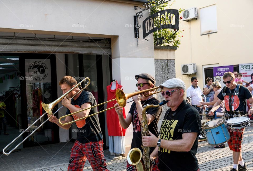 Brass band playing at a street festival