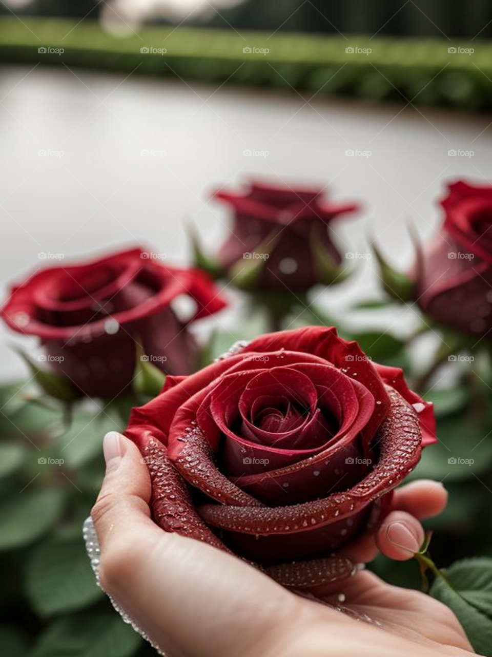Beautiful red rose in hand