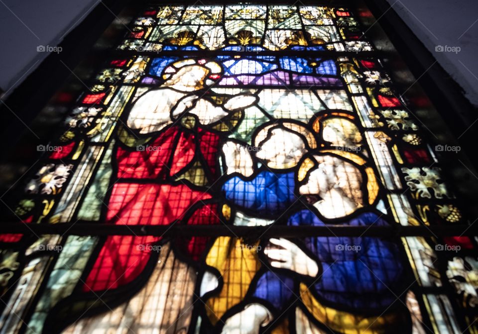 Beautiful colorful glass of Holy Trinity Cathedral,Rangoon Myanmar