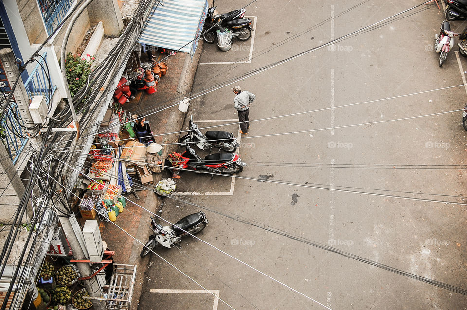 High angle view of street life in Da Lat