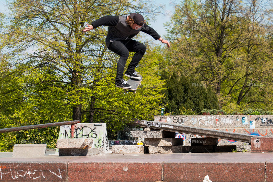 Skateboarder doing tricks