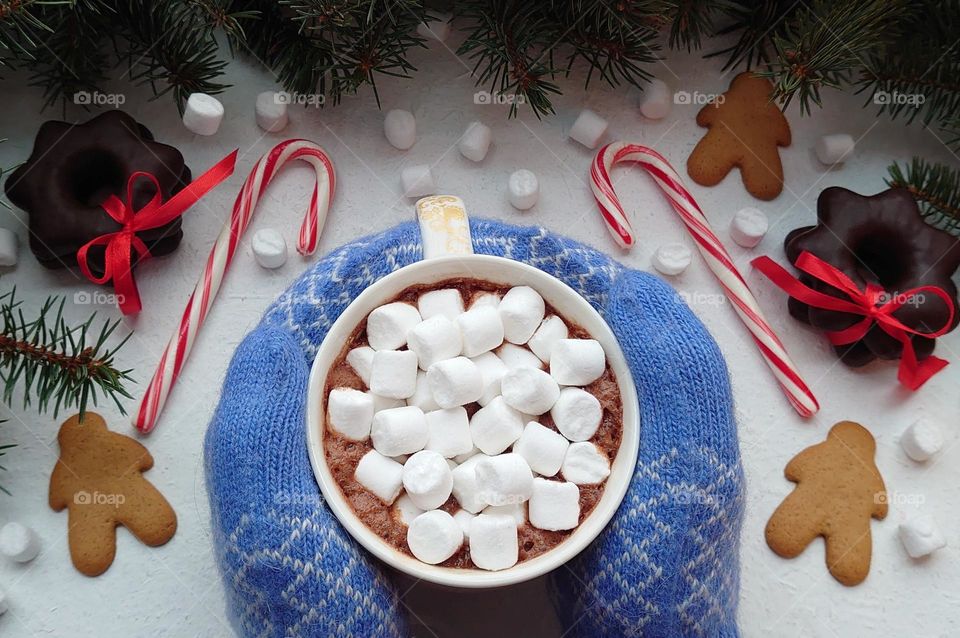 Christmas hot chocolate with marshmallow🧤🎄❄️