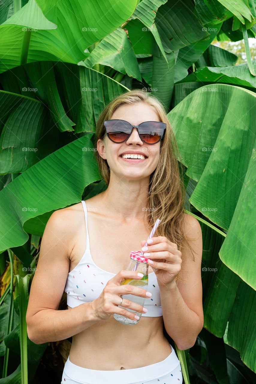 woman in palms