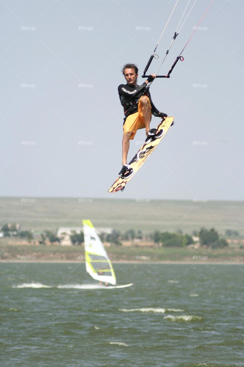 portrait of an extreme athlete in flight