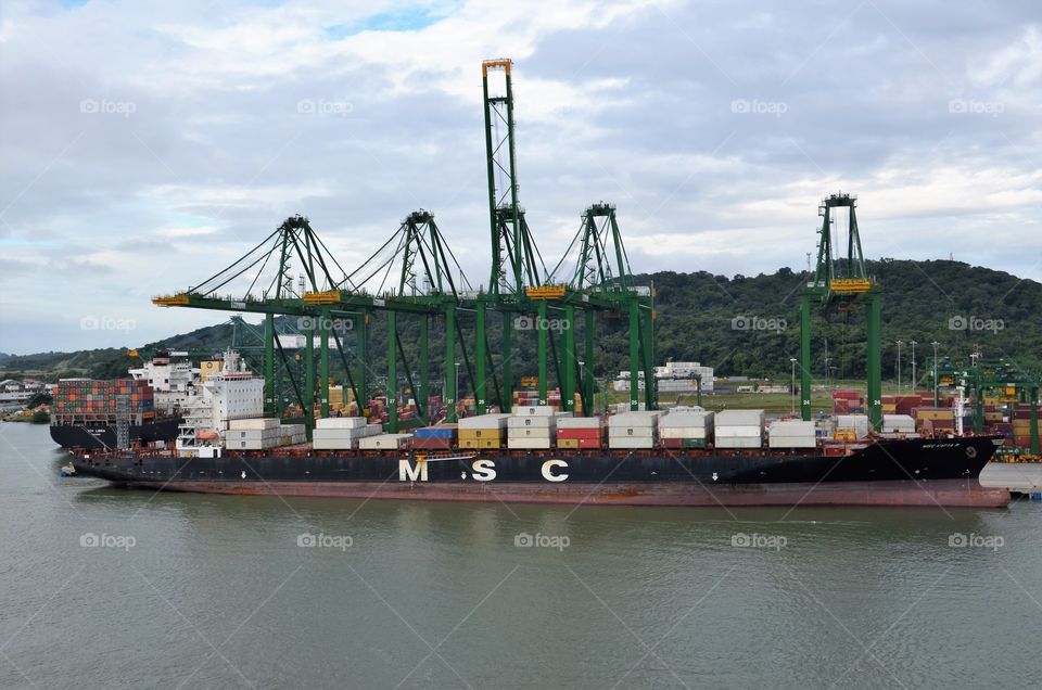Container vessel in the port of Balboa, Panama