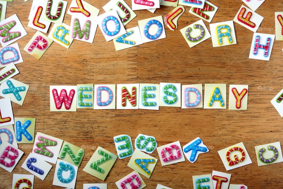 letters spelled as wednesday. colorful letters spelled as wednesday