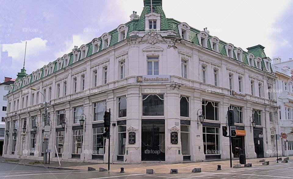 The Banco del Estade de Chile ( only private bank in the country) building in Punta Arenas, Chile