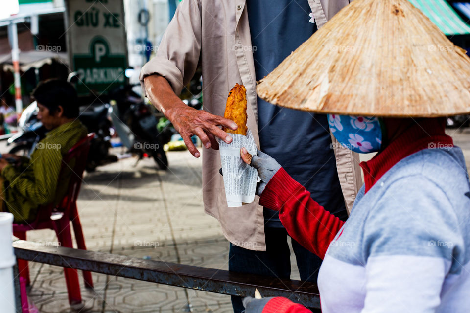 man bought food on the street