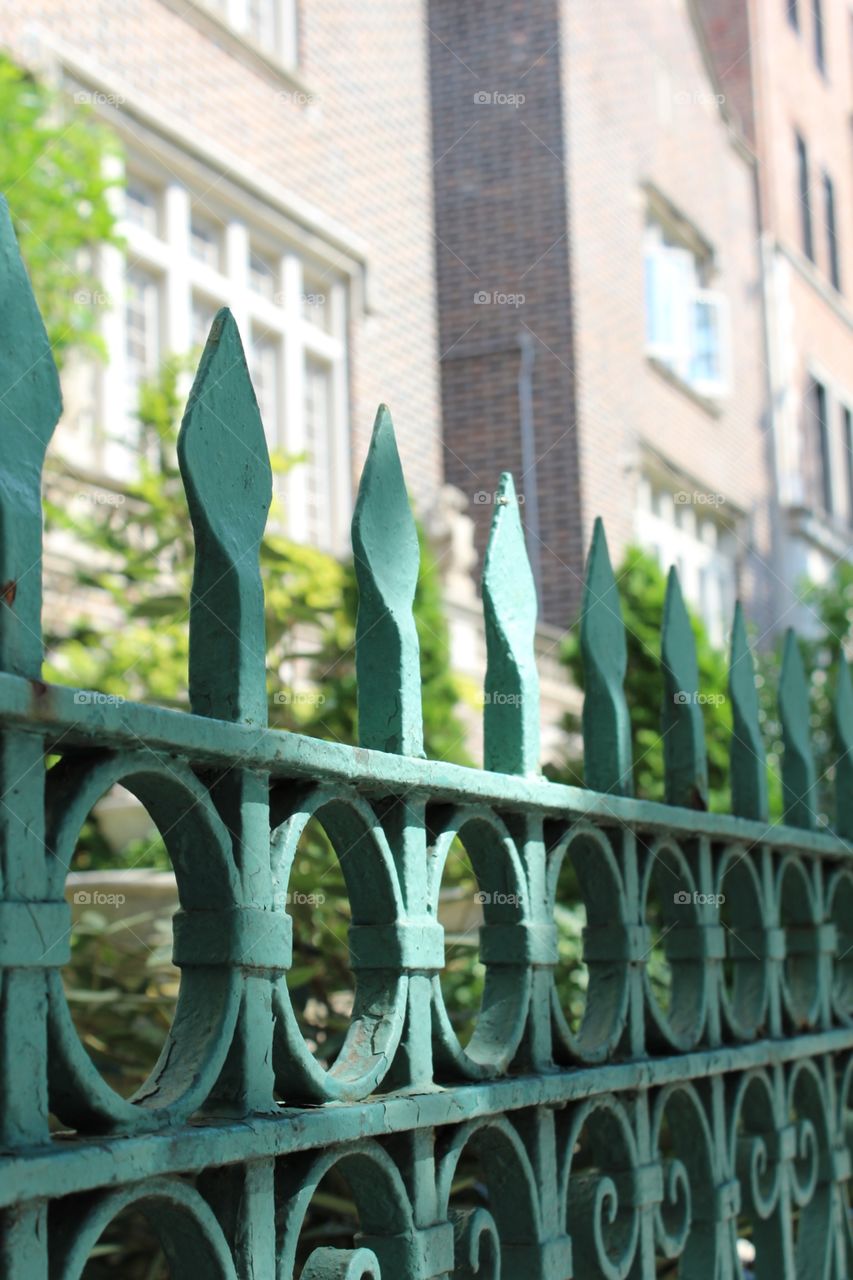 Green fence.. Aperture practice in Park Slope, Brooklyn. Was feeling the sea foam green color.