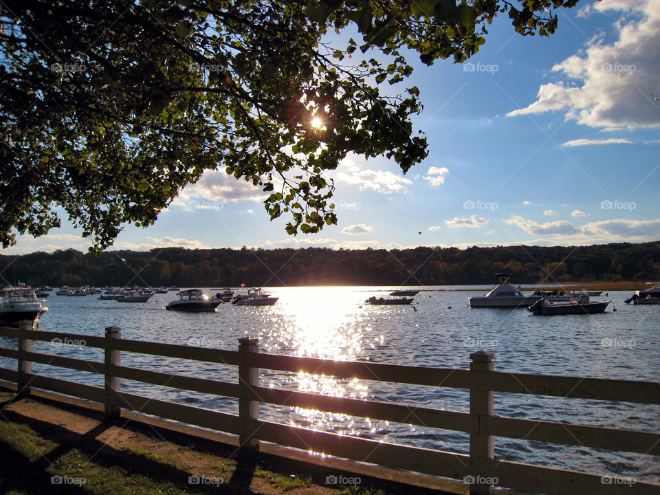 tree clouds boats water by vincentm