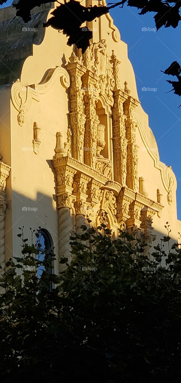 Sun shining on a historic building in Monterey