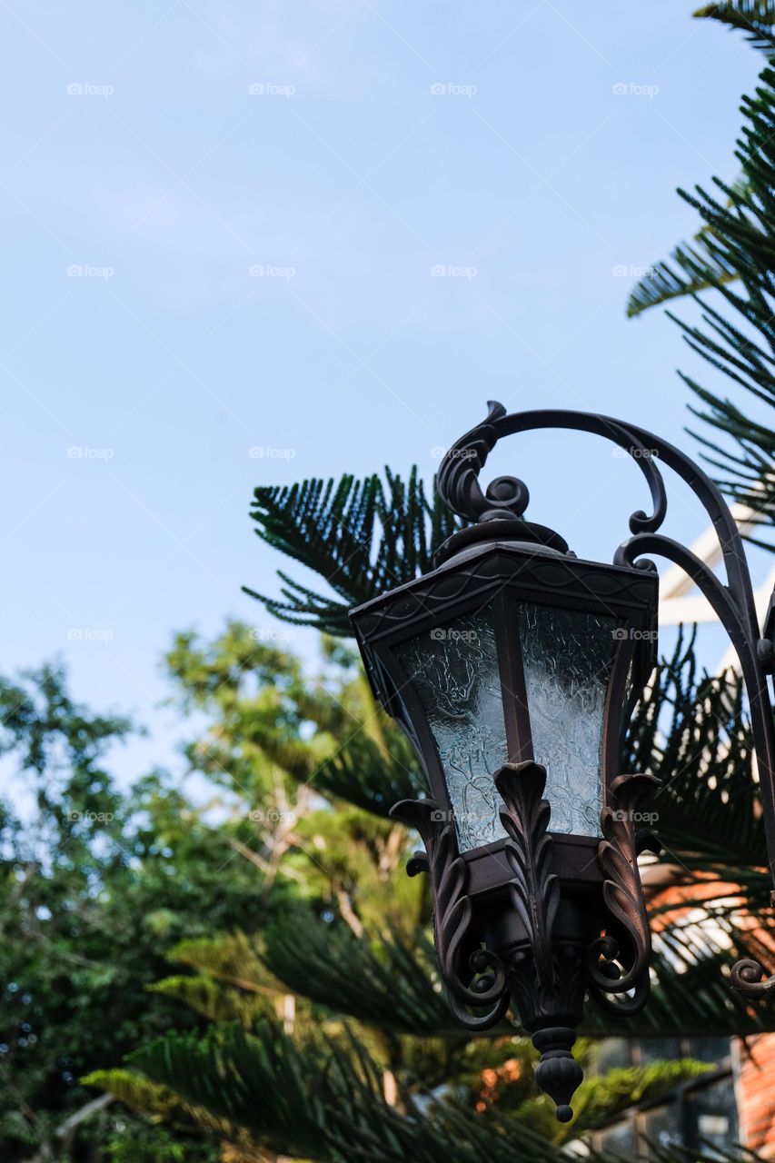 Antique garden lamps with trees on the background
