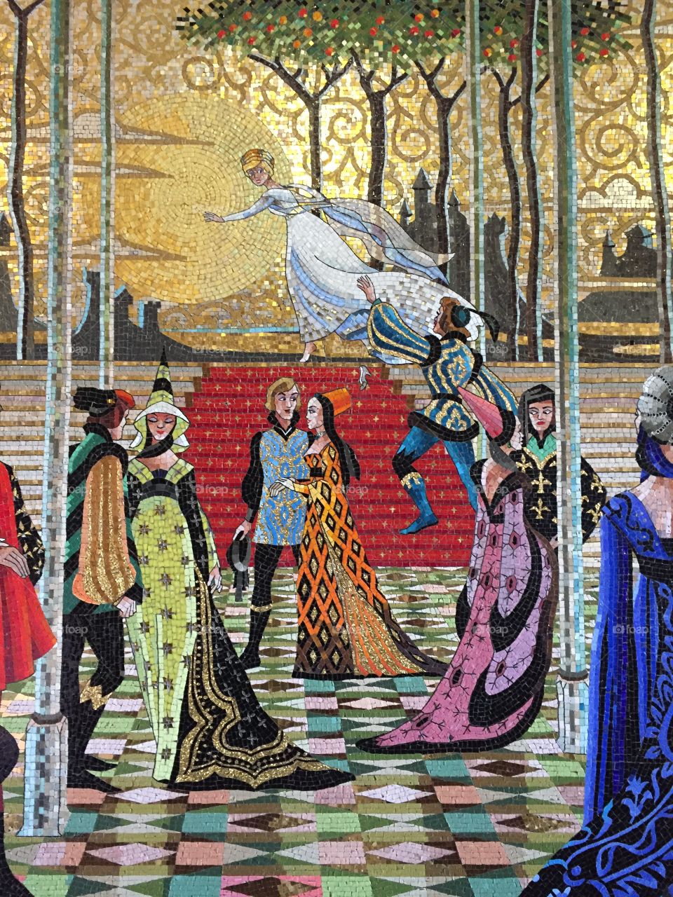 Mosaic tile scenes Cinderella's castle 