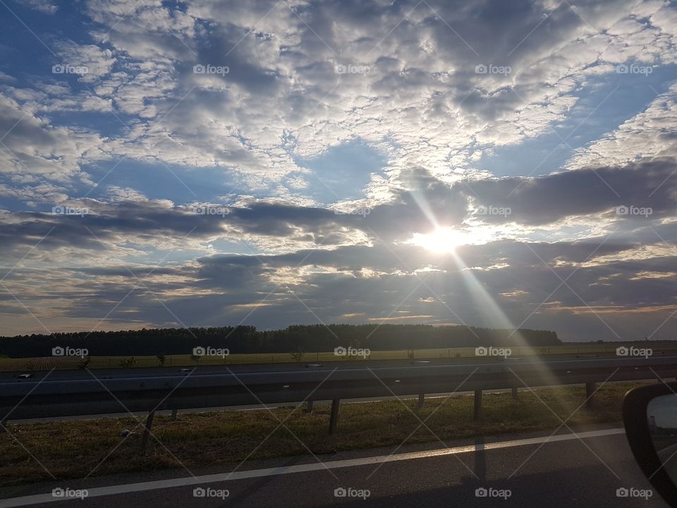 sunset on highway