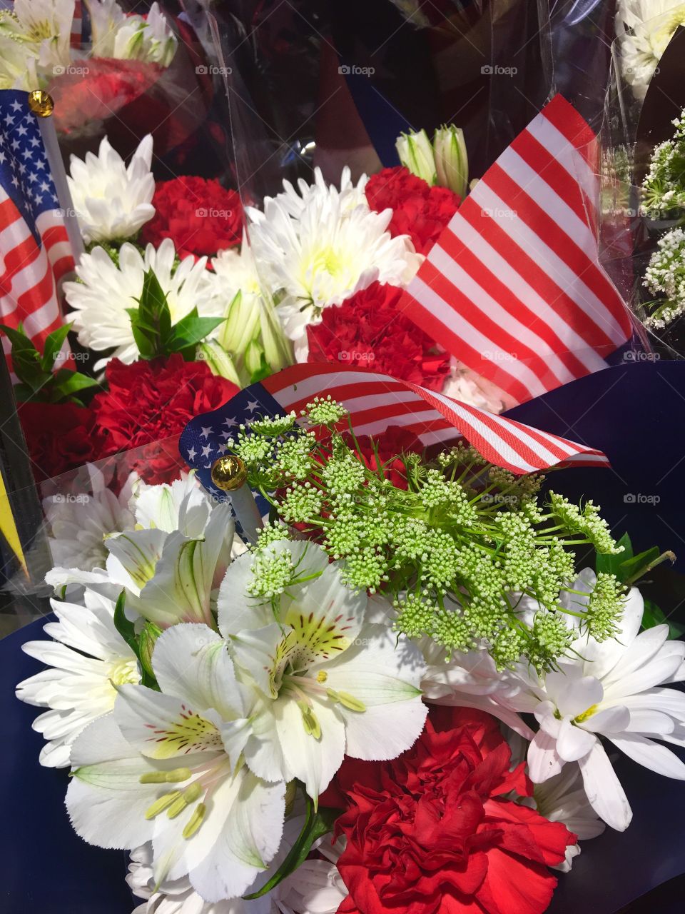 American flags and flowers 