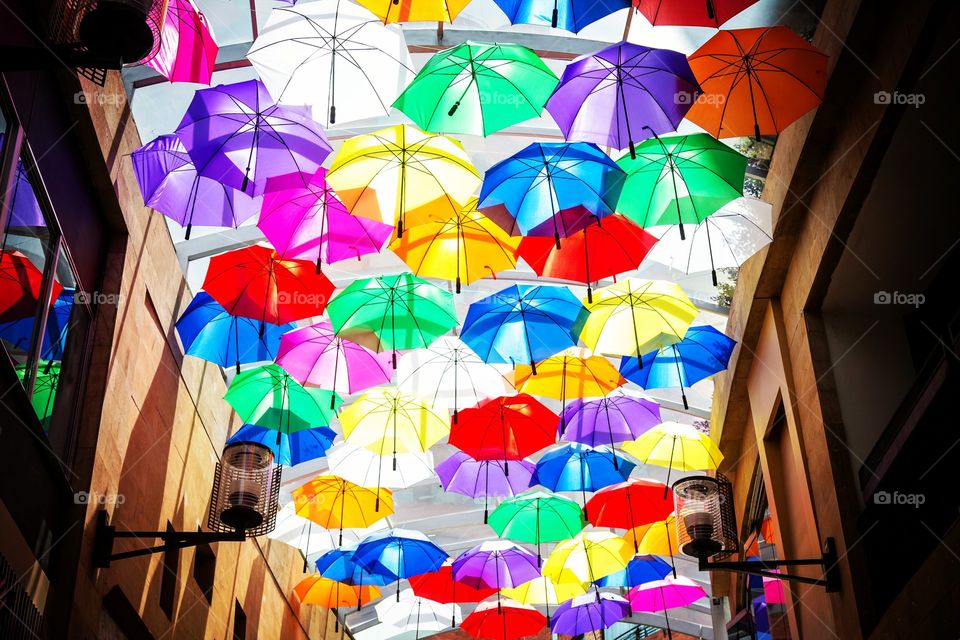 Awesome layout of umbrellas in the ceiling in Medellin Colombia
