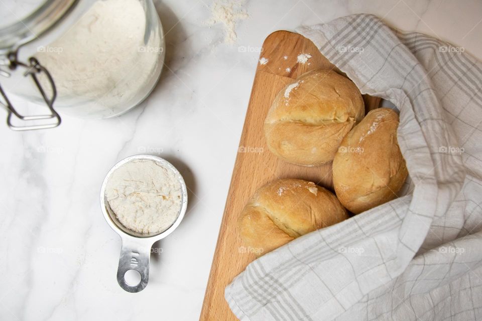 Overhead of freshly baked bread