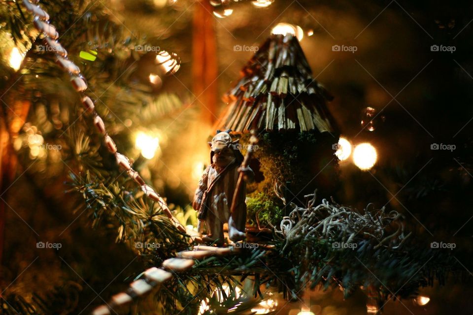Star Wars Christmas tree with ewok and home