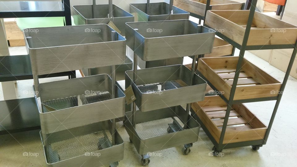 organization metal and wood bin carts for storage