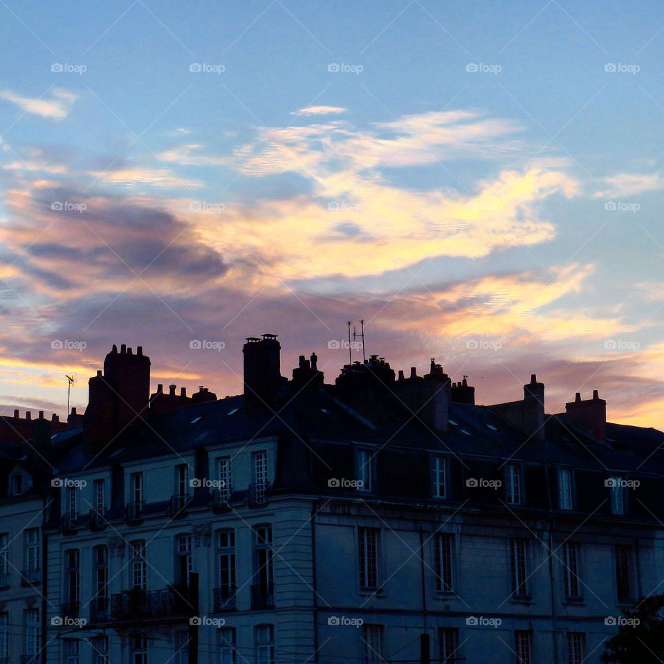 Sunset on the roofs of Nantes
