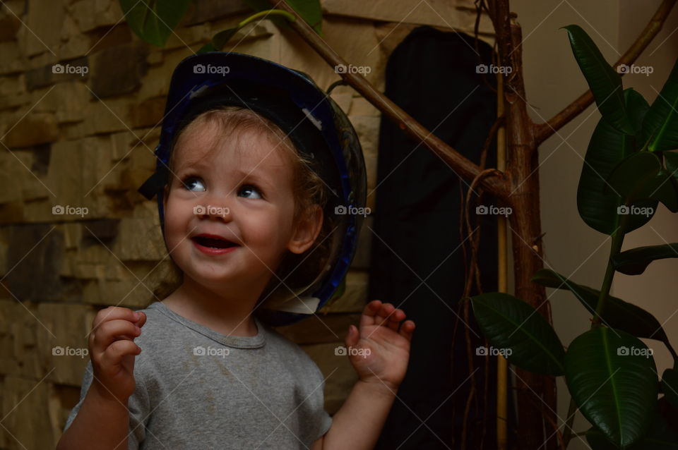 Child in a unique helmet