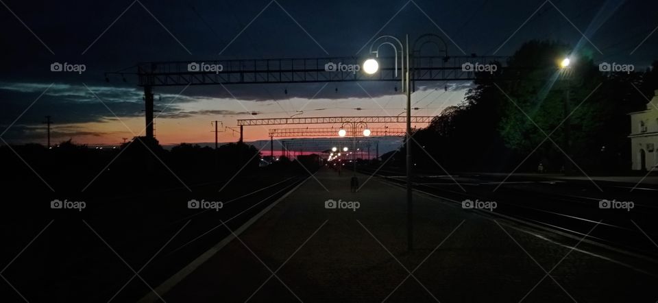 Sunset at the railway station