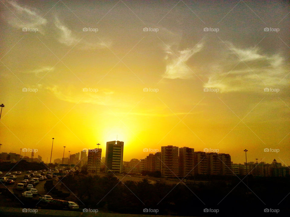 sky yellow clouds sun by Atierene