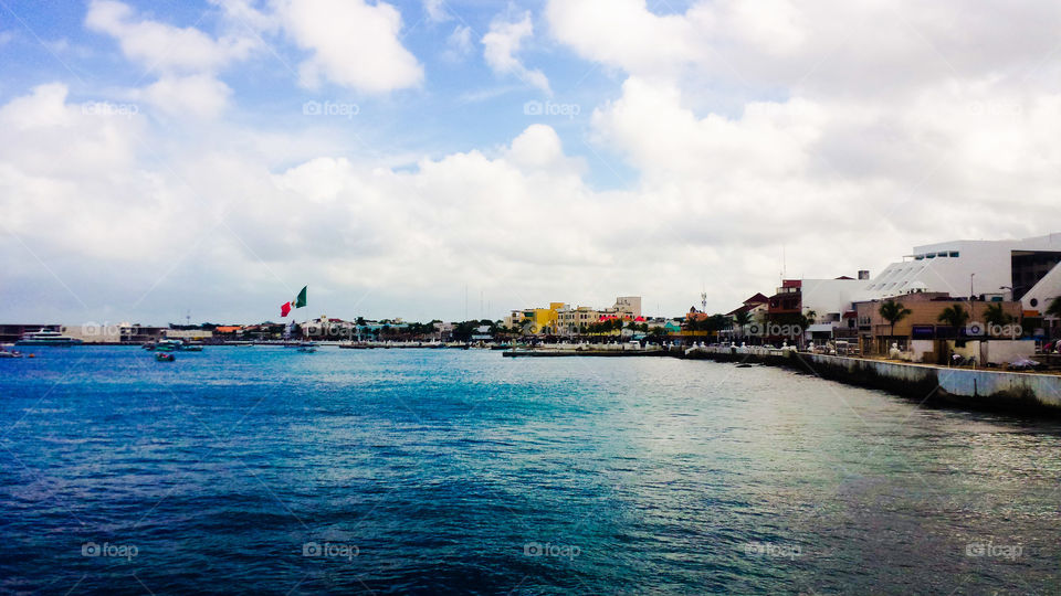 Coastline from sea port at Cozumel, Mexico