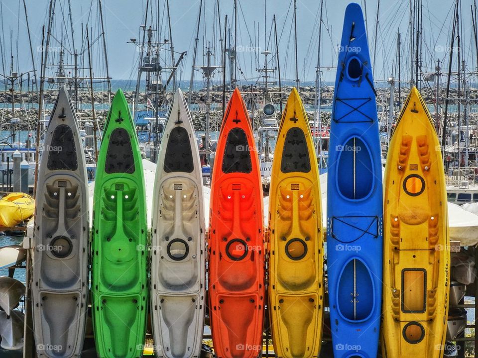 Colorful ocean kayaks